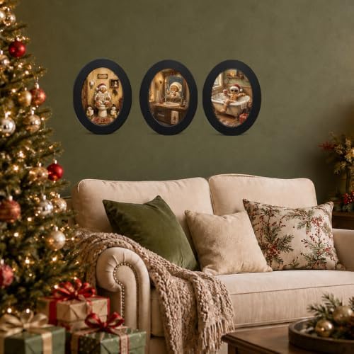 3Pcs Funny Gingerbread Christmas Bathroom Oval Wall Art Framed Decor - Image 4