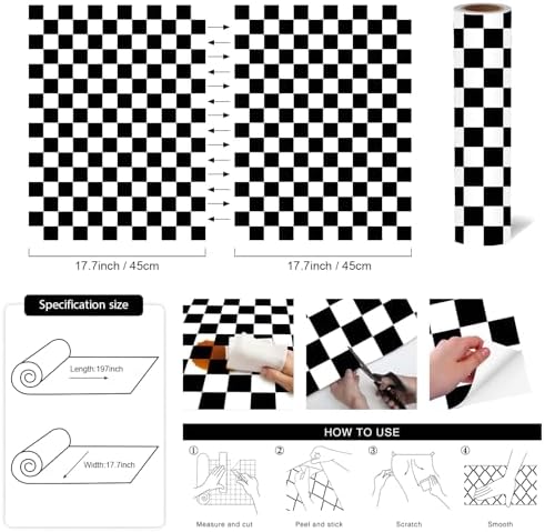 OSECAGE Modern Peel and Stick Wallpaper Checkered Contact Paper 17.7"x197" - Image 3