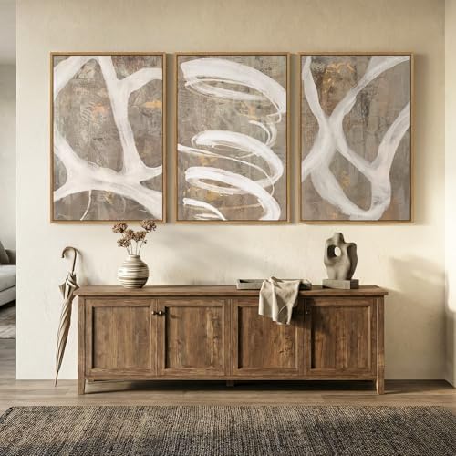 Large Framed Neutral Beige Abstract Wall Art - Image 4