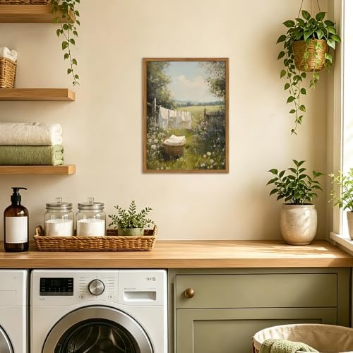 Framed Vintage Laundry Room Wall Art, Farmhouse Landscape Wildflower Pictures - Image 6
