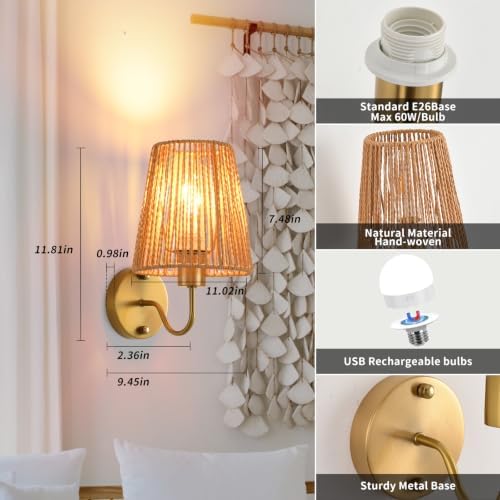 Boho Battery Operated Wall Sconces Set of 2, 15 Colors and Dimmable, Cordless - Image 3