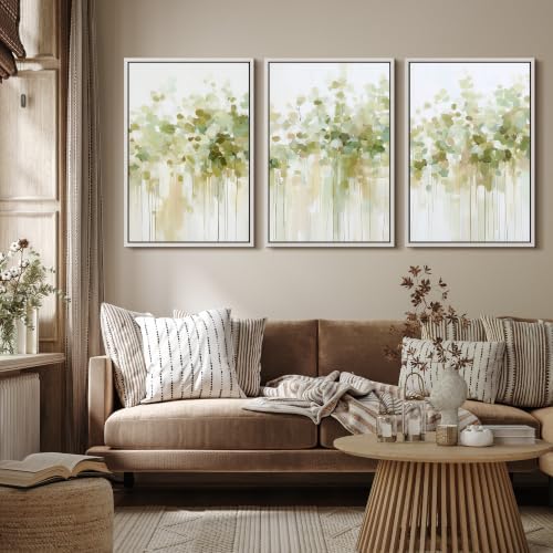 MUDECOR Framed Canvas Print Wall Art Set Soft Green Trees - Image 4