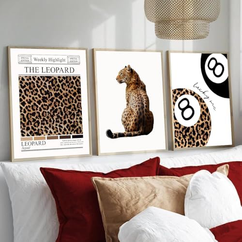 Trendy Leopard Wall Art Set of 3 Funky Lucky 8 Ball Posters Prints Preppy Room - Image 6