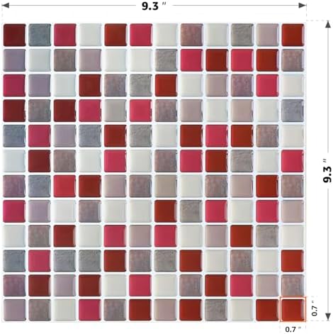 Yoillione 3D Mosaic Tile Sticker Removable Wallpaper Tile Red, 3D Self Adhesive - Image 2
