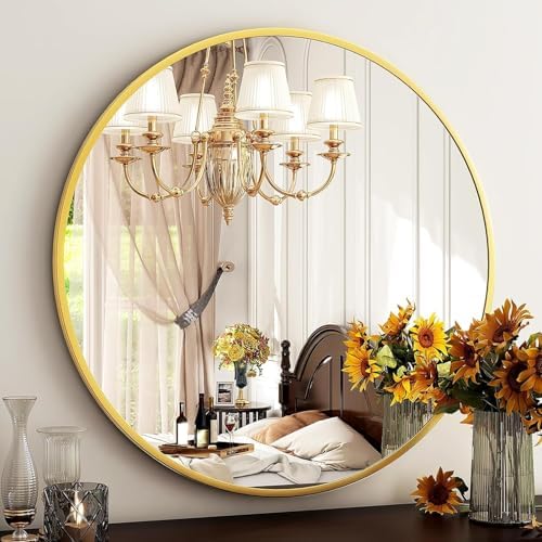 HARRITPURE 28" Round Mirror Gold Bathroom Circle Wall Mirror by HARRITPUREHome
