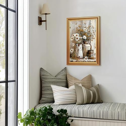 EJPFOGV Rustic Farmhouse Daisy Floral Framed Canvas Wall Art 12x16 inches - Image 2