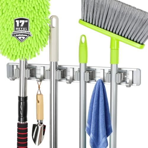 reliahom Broom Holder Wall Mount Mop Hanger Tools organizer 4Racks 5Hooks by reliahom