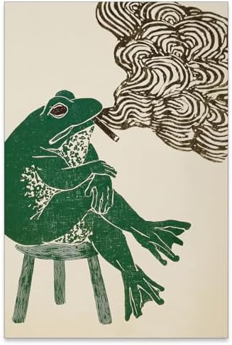 Vintage Japanese Wall Art Funny Frog Smoking a Cigarette Poster Retro Oriental by Unknown