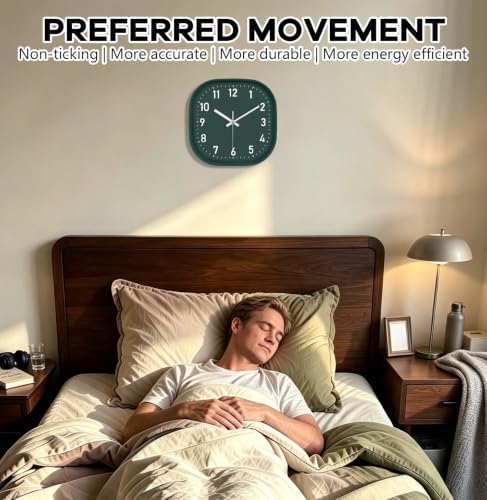 12 Inch Silent Wall Clock Non Ticking, Large Wall Clocks Dark Green - Image 2