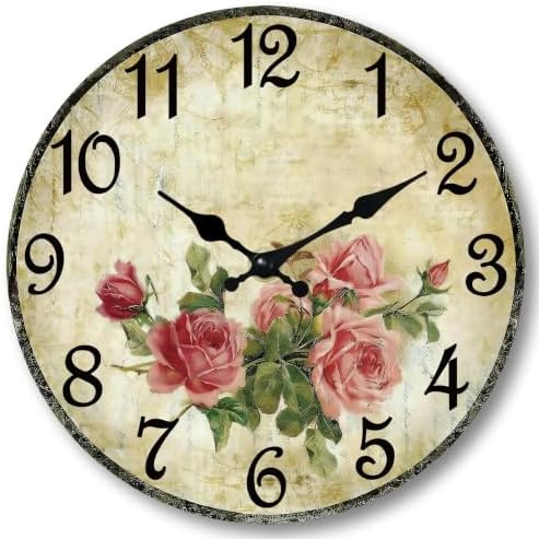 CHYLIN Wall Clock Pink Rose Silent Battery Operated Kitchen Home Decor by CHYLIN
