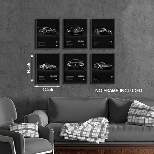 HTTART Car Posters Set of 6, Vintage Car Wall Art, Supercar Aesthetic Prints - Image 3
