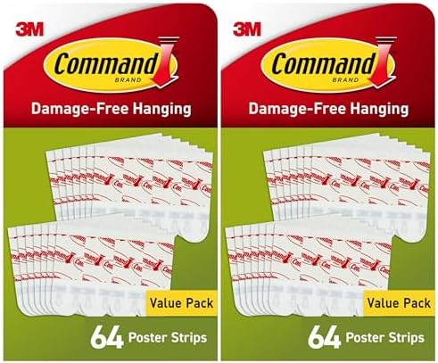 Command Small Poster Strips, 128 White Adhesive Strips, Damage-Free Hanging by Command