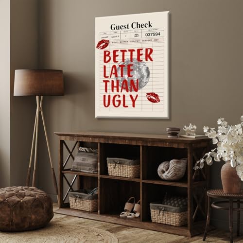 Funky Red Girly Wall Art Better Late Than Ugly Posters Retro Guest Check Art - Image 6