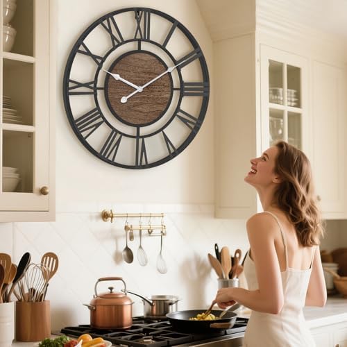 Pytha Sight 20 Inch Walnut Roman Numerals Large Wall Clocks - Image 6