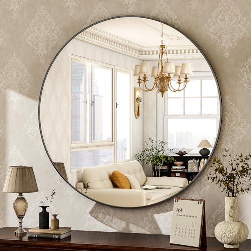HARRITPURE 24 Inch Round Mirror Black Circle Bathroom Mirror by HARRITPUREHome