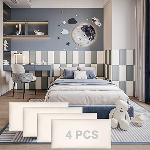 YLL YLL Peel and Stick Headboard White Upholstered Wall Panels Pack of 4 Panels by YLLYLL