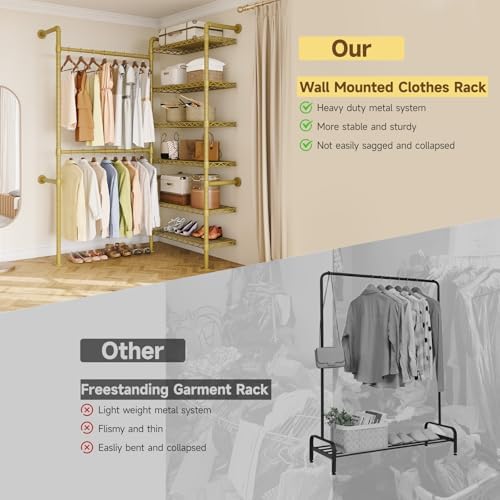 ONBRILL L2 Wall Mounted Closet System, Industrial Pipe Clothing Rack - Image 4