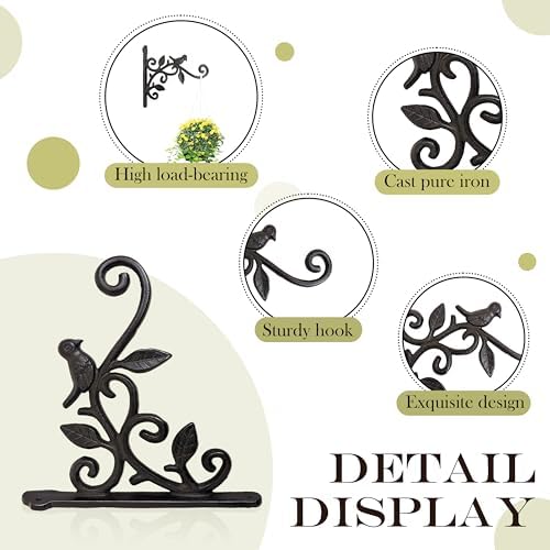 Wrought Iron Plant Hanger, Vintage Bird & Leaf Cast Iron Wall Mounted Plant - Image 6