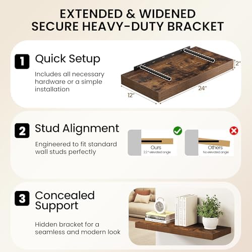 32Inch Floating Shelves for Wall, 12 Inch Deep Shelves for Bedroom, Bathroom - Image 6