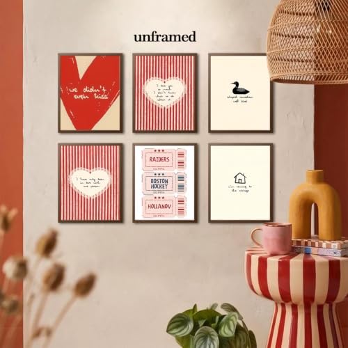 SHRNGCK Trendy Coquette Girl Posters Set of 6 Preppy Red Love Wall Art Red - Image 6