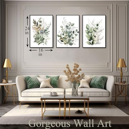 Sage Green Eucalyptus Framed Wall Art Set of 3, 16x24 inch - Image 2