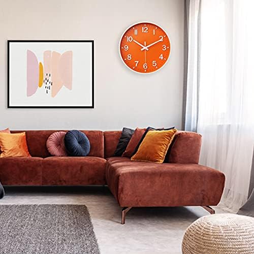 HZDHCLH 12 Inch Silent Wall Clock Battery Operated Non Ticking Orange White - Image 2