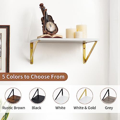Axeman Deep Floating Shelves for Wall, 12 Inch Deep White and Gold Shelves Set - Image 6