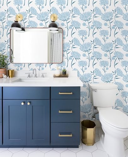 Hopepak 17.3" x 78.7" Peel and Stick Wallpaper Floral Contact Paper Blue Wall - Image 3