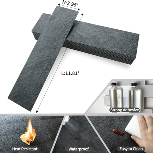 AULIGET 40-Piece Black Slate Peel and Stick Backsplash Wall Tiles, Laundry Room - Image 6