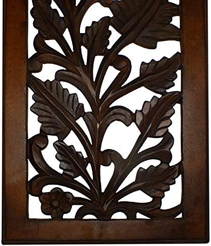 Benjara Hand Crafted Mango Wood Wall Panel, Rectangle Shape - Image 4