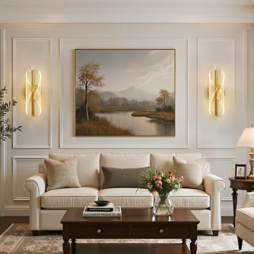 RGB Wall Sconces Set of 2, Hardwired Brushed Gold Wall Lights - Image 4