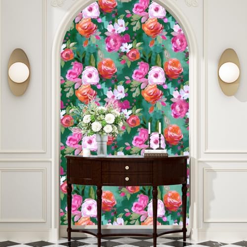 BOKEBEVE Floral Wallpaper Peel and Stick Boho Bright Green 17.5 x 393.5In - Image 4