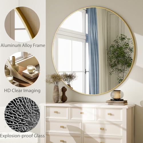 HARRITPURE 48 Inch Round Mirror Gold Circle Bathroom Mirror - Image 4