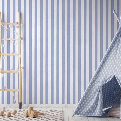 Blue Stripe Peel and Stick Wallpaper A Set of 15.7" x 236" Blue and White - Image 3