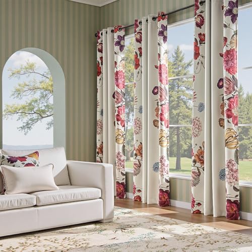 jinchan Beige Floral Blackout Curtains 96 Inch Vintage Grommet 2 Panels - Image 6