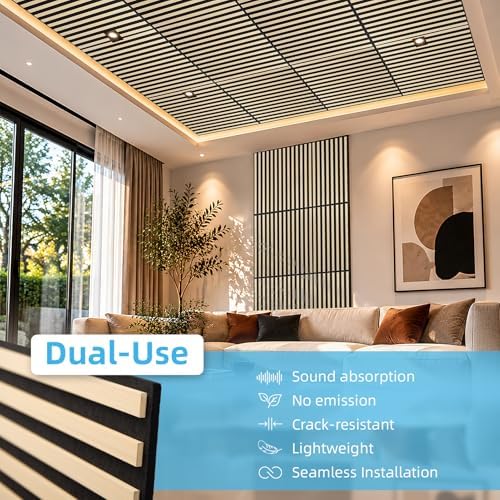 Art3d 12-Pack Acoustic Wood Slat Panel & Ceiling Tile, 2 x 2 ft - Image 5