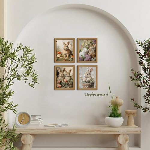 SEHSUVC Easter Bunny Eggs Posters Wall Art Set of 9, Cute Vintage Rabbit - Image 7