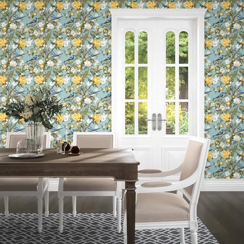 Danodoi Green Vintage Lemon Bird Peel and Stick Wallpaper 17.5" x 118" - Image 5