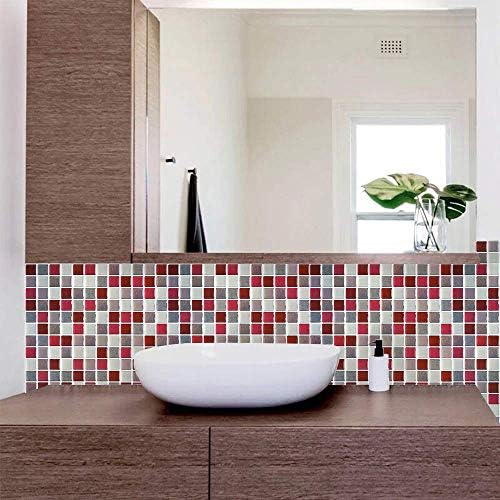 Yoillione 3D Mosaic Tile Sticker Removable Wallpaper Tile Red, 3D Self Adhesive - Image 3