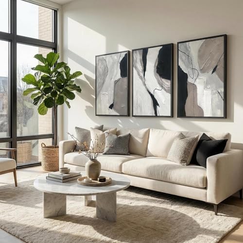 3D Textured Hand Painted Abstract Boho Grey Wall Art - Image 5