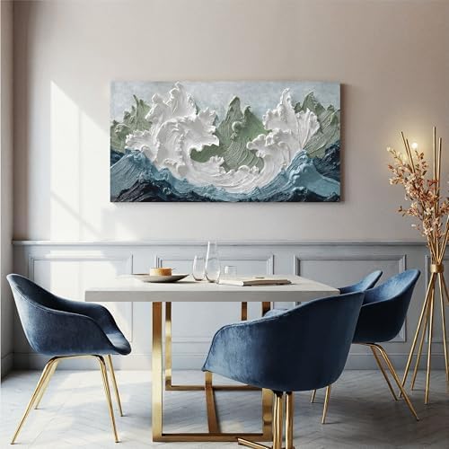 YISXINOAG White Green Ocean Wall Art Minimalist Coastal Painting 20"X40" - Image 6