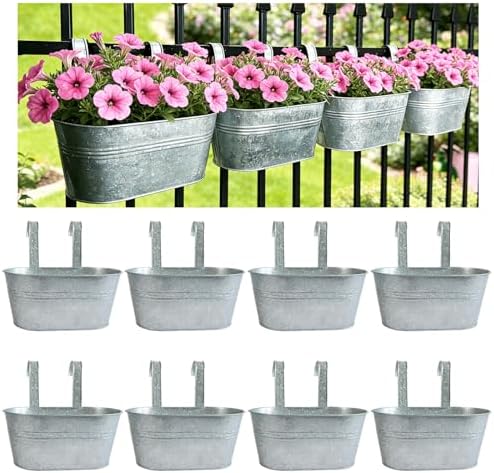 8 Pack 12" Galvanized Hanging Railing Planters by JOYFERNAL