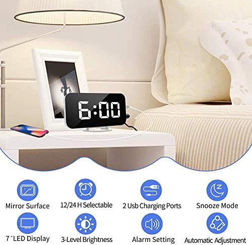 Digital Alarm Clock, with 2 USB Charging Ports, Snooze Mode, Auto Adjust - Image 2