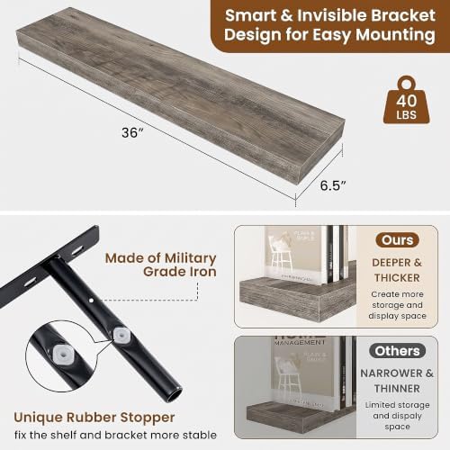 Floating Shelves for Wall, Wall Mounted Wood Shelves - Image 3