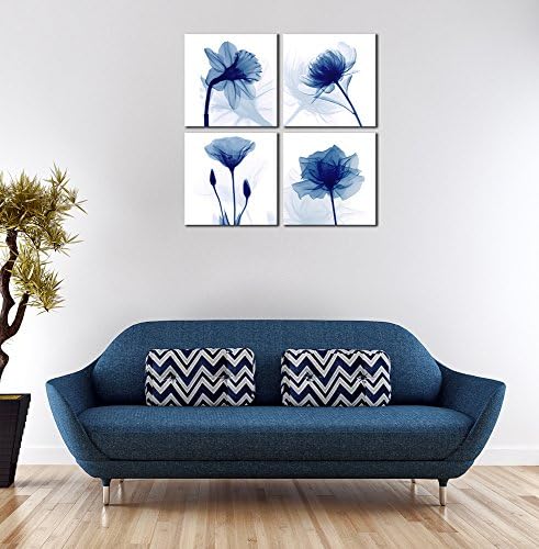 Pyradecor Large Blue Flickering Flower Modern Abstract Paintings Canvas Wall - Image 2