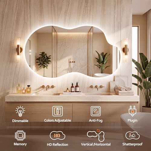 60''x36'' Backlit Mirror Bathroom Wall Cloud Rounded Corners, LED Bathroom - Image 2