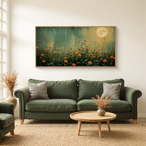 HOURIA Mystical Midnight Wildflower Framed Canvas Wall Art Set- 20"×40"×1 - Image 2