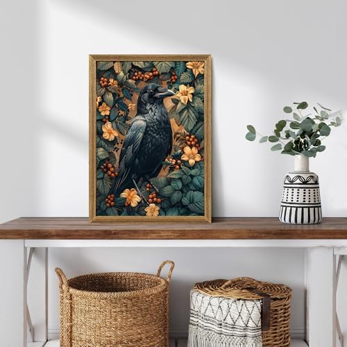 ICHZUMW Framed William Morris Raven Dark Academia Canvas Wall Art 16x24 In - Image 4