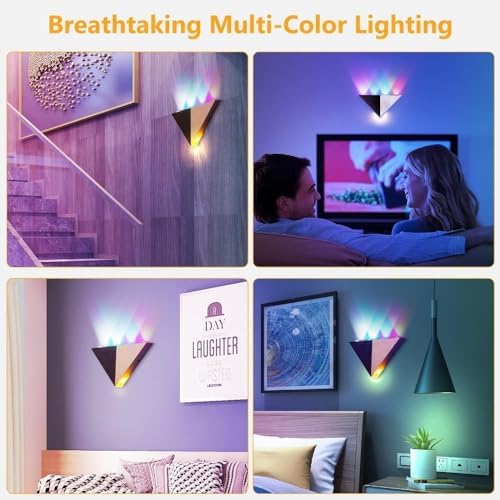 Triangle LED Wall Light | 5W Up Down Wall Sconce Silver & Black Finish | - Image 6