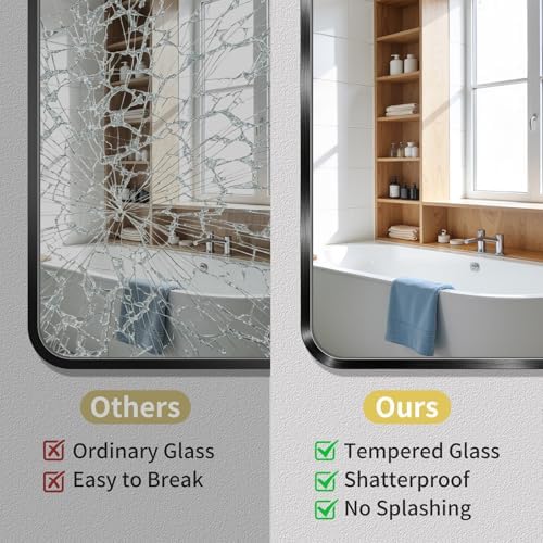 Koonmi Bathroom Mirror, 30X60 Inch Black Metal Framed Mirror - Image 4